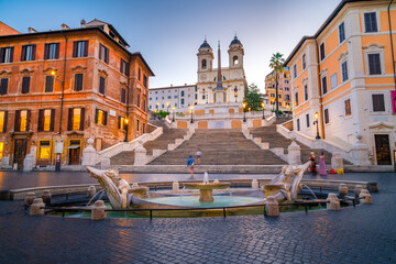Piazza di Spagna square with Spanish Steps in Rome at night, Italy - obrazy, fototapety, plakaty