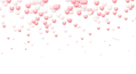 Happy Valentines Day festive background of flying white and pink hearts. Vector illustration