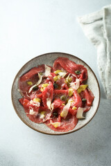 Traditional homemade beef carpaccio with capers