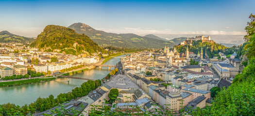 Obraz premium Aerial panorama Salzburg at sunset. Austria