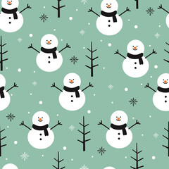 Seamless pattern with cartoon snowman for fabric print, textile, gift wrapping paper. colorful vector for kids, flat style