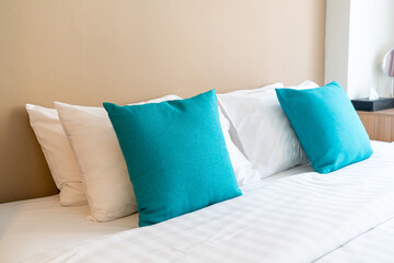 comfortable pillows on bed in bedroom