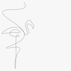 Flamingo bird line drawing, vector illustration