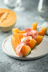 Delicious melon with jamon or smoked ham