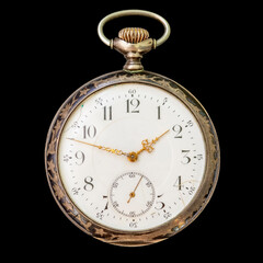 Antique silver pocket watch isolated over black