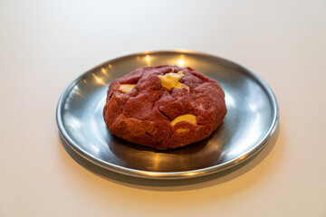 red velvet cookie with macadamia nut