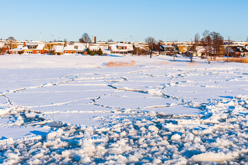 Waterway with frozen water, Sweden