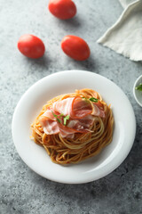Pasta with smoked ham or bacon