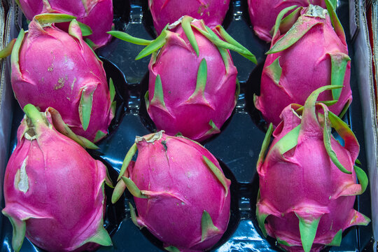 Beautiful pitaya (pitahaya) or dragon fruits at the Farmers Market in Australia