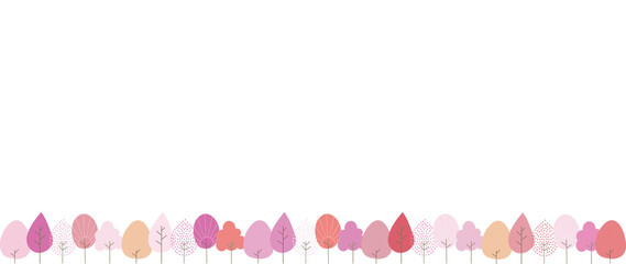 赤やピンクになった並木の背景イラスト