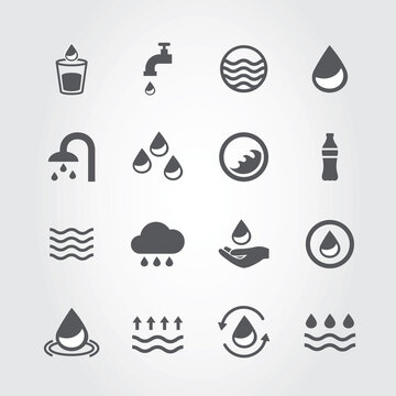 Water icons set isolated on background. Collection of modern water icons for design elements, label, pictogram,  sign, symbol and logo template. Water drop icons. Water icons vector