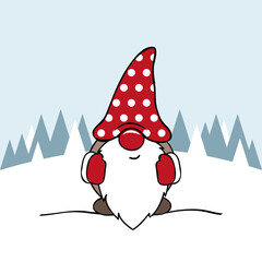 christmas cute gnome with blue clothes and card vector illustration EPS10