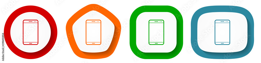 Aufkleber smartphone vector icon set, mobile phone flat design buttons on white background