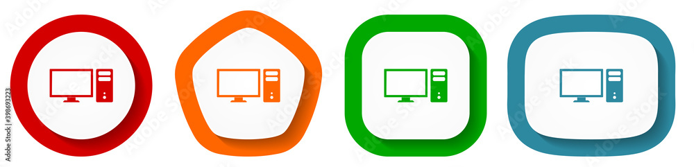 Fototapete computer vector icon set, pc flat design buttons on white background