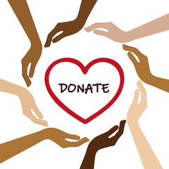 donate helpfulness concept with human hands in different skin colors vector illustration EPS10