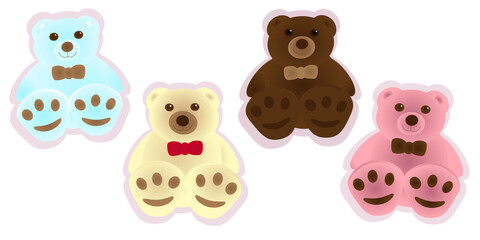 Set of colorful Teddy bears. Vector illustration.