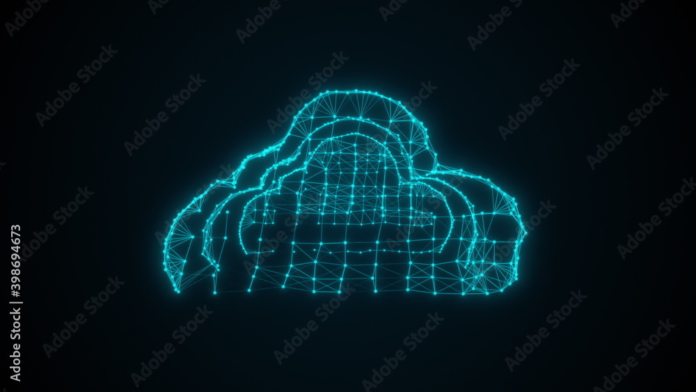 Poster cloud formed by connection dots, computer generated. 3d render of virtual digital backdrop
