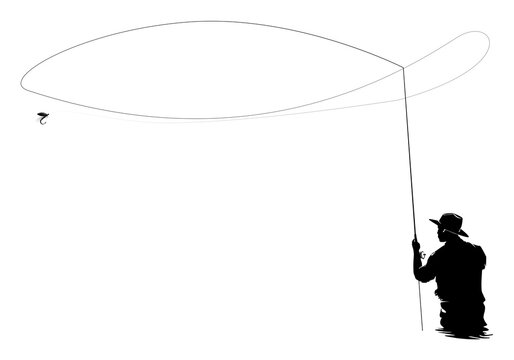 recommend clip art: Fly fisherman fishing.clip art black fishing on white background - Vector