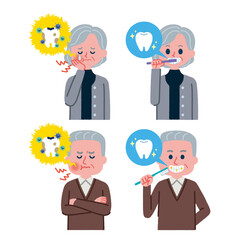 虫歯予防のイラスト・虫歯になってしまったイラスト(シニア)