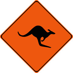 Warning sign with kangaroos on road