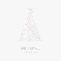 Fototapeta na wymiar Christmas greeting card with festive tree and wishes. Vector