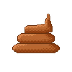 Poop vector illustration. Shit Pixel art. Pixel art style poo. Feces cartoon.