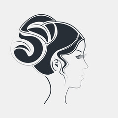 Beautiful woman face linear silhouette logo. Template. Logo for spa, salon, cosmetics, shop. Vector illustration.
