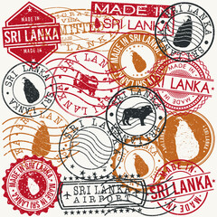 Sri Lanka Set of Stamps. Travel Passport Stamp. Made In Product. Design Seals Old Style Insignia. Icon Clip Art Vector.