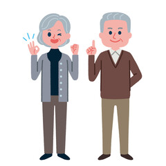 シニア男女の全身イラスト素材