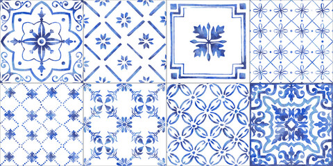 Italian ceramic tile pattern. Ethnic folk ornament. Mexican talavera, Portuguese azulejo or Spanish majolica. - obrazy, fototapety, plakaty