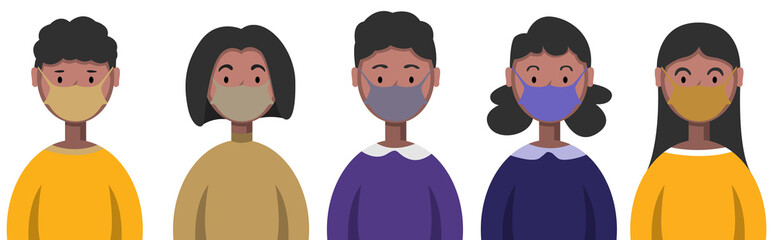 African women in masks. People in medical masks, virus protection.