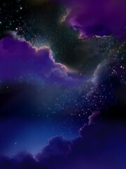 Fototapeta na wymiar An illustration of Starry night sky and purple cloudscape without moon