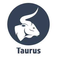 Illustration of a majestic bull in a circle side view. Taurus Zodiac sign. Domestic cow, side view. Ox Sacred animal, astrology vector flat design icon. Symbol of the year 2021