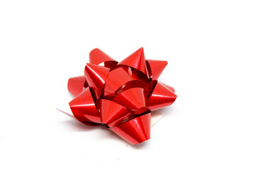 Red gift bow on a white background