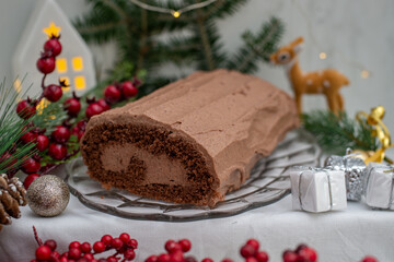 Christmas Yule Log Buche de Noel chocolate cake