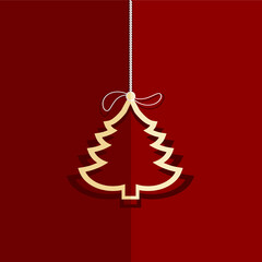 Outline Christmas tree. Minimal Christmas abstract background. Christmas greeting card. Vector illustration.