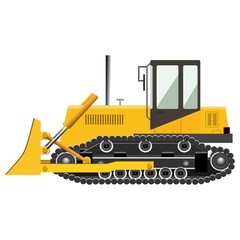 Yellow caterpillar building bulldozer. Industrial machinery. Construction machinery. Vector illustration.