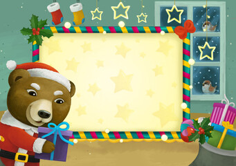 cartoon scene with christmas room and frame illustration