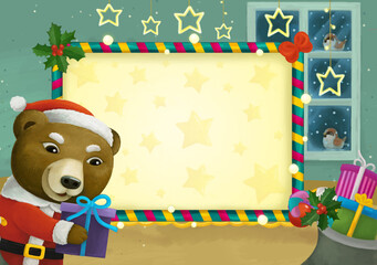 cartoon scene with christmas room and frame illustration