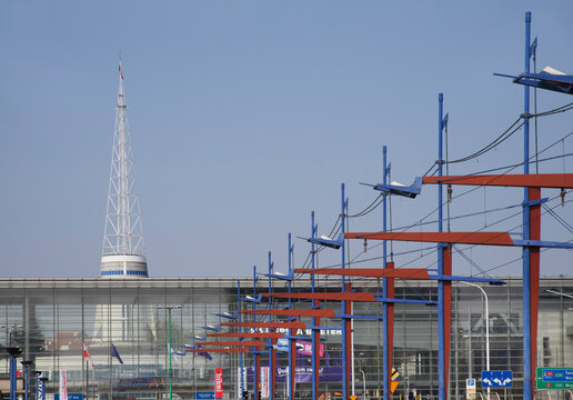 Spire pavilion of MTP in Poznan. Poland