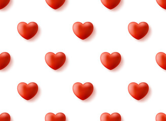 Seamless pattern with realistic 3d heart. Happy Valentine Day realistic 3d heart seamless pattern. Red love background, romance repeating texture. Wallpaper.