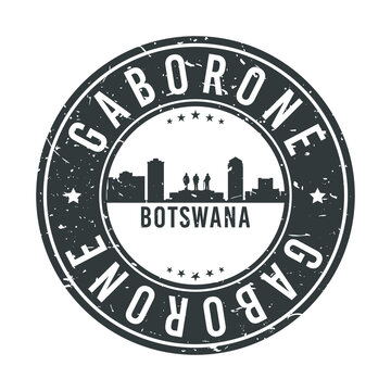 Gaborone, Botswana Skyline Stamp. Round Postmark Icon City Design. Vector Landmark Travel Badge.
