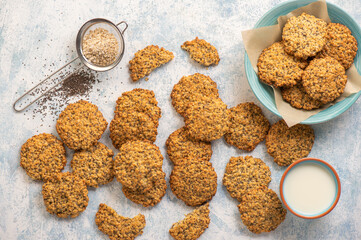 Homemade vegan oatmeal cookies with chia seeds.