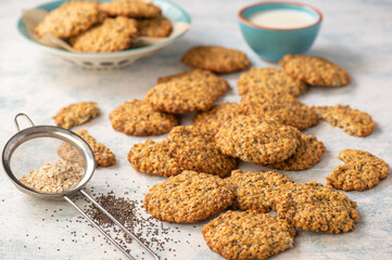 Homemade vegan oatmeal cookies with chia seeds.