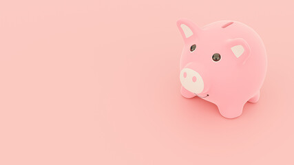 Pink piggy bank and copy space for text or logo. minimal idea concept, 3D render.
