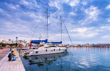 Beautiful harbour view in Kos Island. Kos Island is a popular tourist destination in Greece.