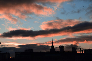 Warsaw during the colour sunset