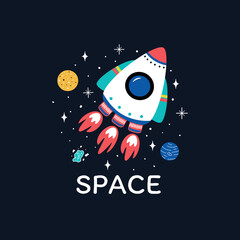 Space slogan graphic, with space theme vector illustrations and sequins. For t-shirt prints, posters and other uses.
