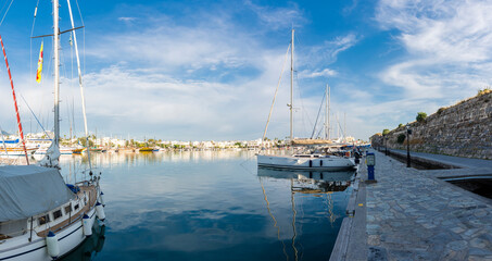 Fototapeta premium Beautiful harbour view in Kos Island. Kos Island is a popular tourist destination in Greece.