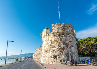Town Harbour and Neratzia Castle wall view in Kos Island. Kos Island is populer tourist destination...